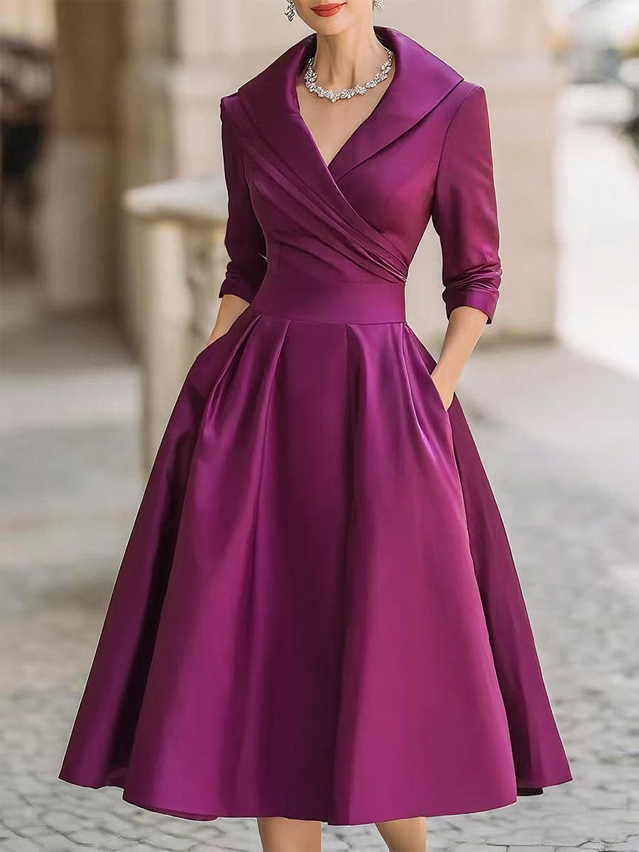 Women's Wrap Bodice A-Line Midi Dress