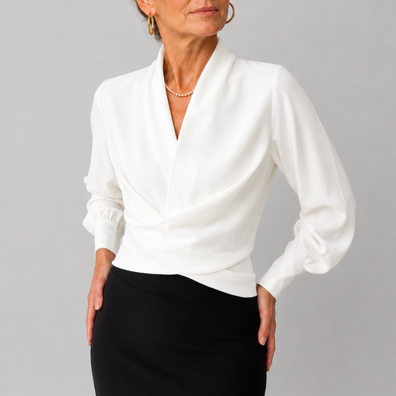 Women's Wrap Blouse Draped V-Neck Long Sleeve Crossover Top