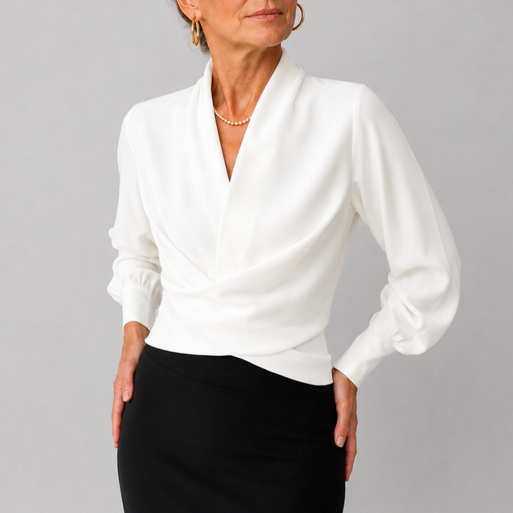 Women's Wrap Blouse Draped V-Neck Long Sleeve Crossover Top