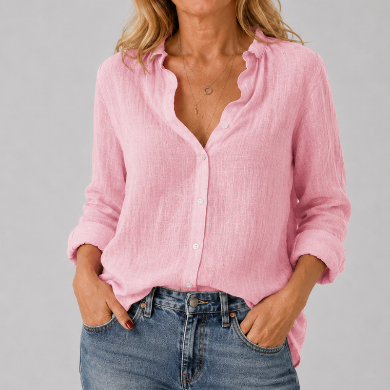 Women's Button Down Shirt Ruffle Collar Long Sleeve