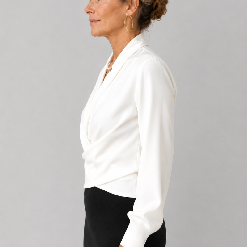 Women's Wrap Blouse Draped V-Neck Long Sleeve Crossover Top