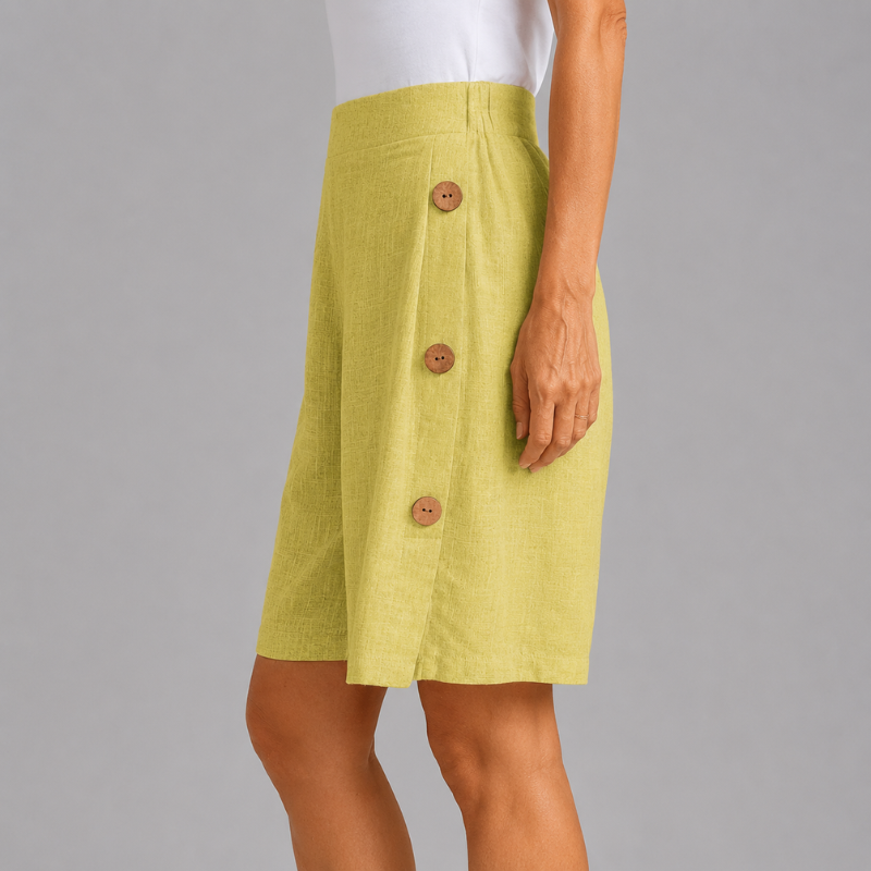 Women's High Rise Shorts with Side Button Detail and Elasticated Back Waist