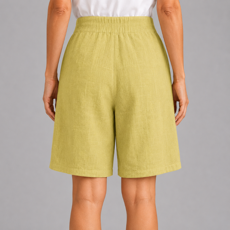 Women's High Rise Shorts with Side Button Detail and Elasticated Back Waist