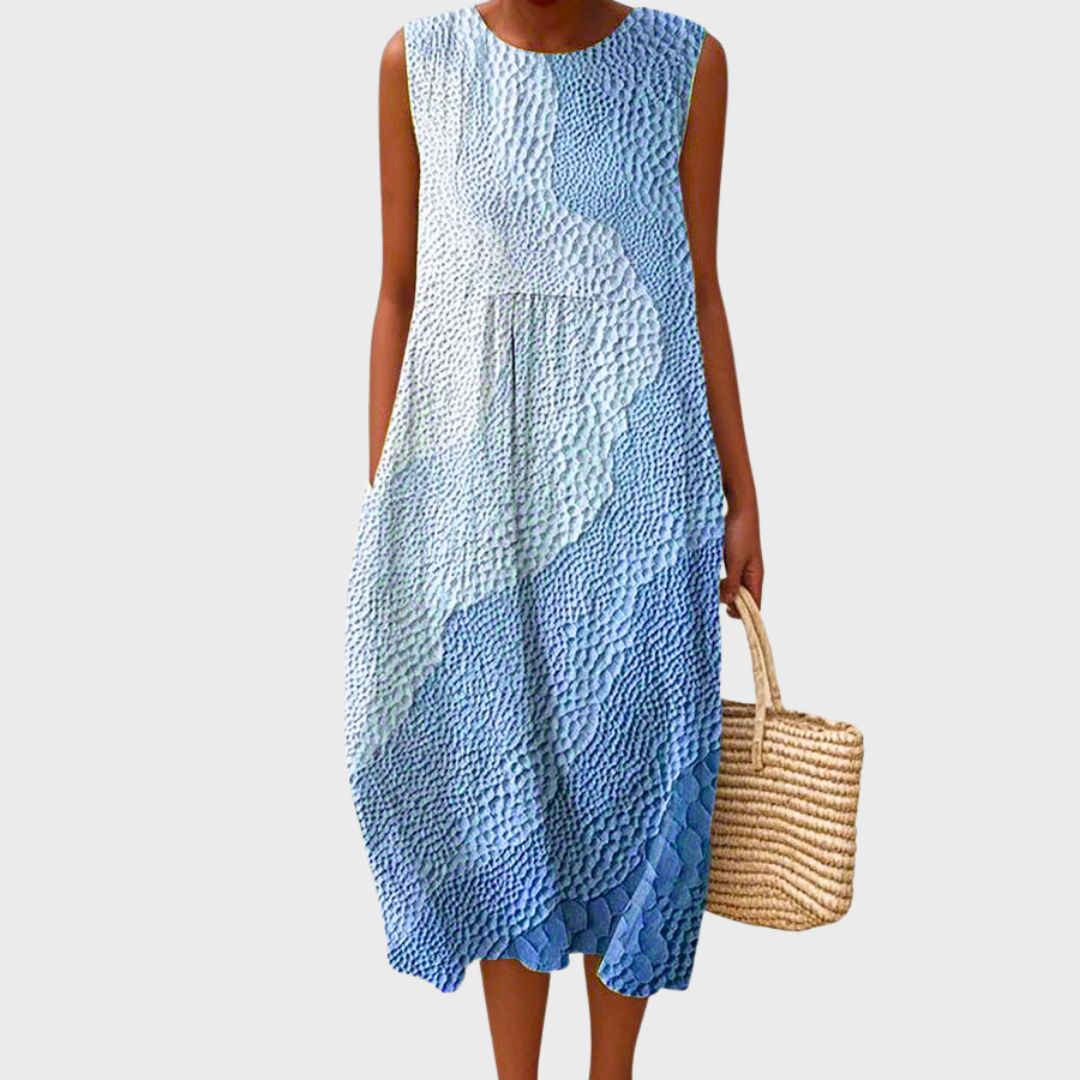 Sleeveless Tiered Midi Dress Plaid Print Round Neck