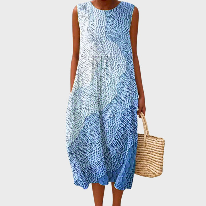 Sleeveless Tiered Midi Dress Plaid Print Round Neck