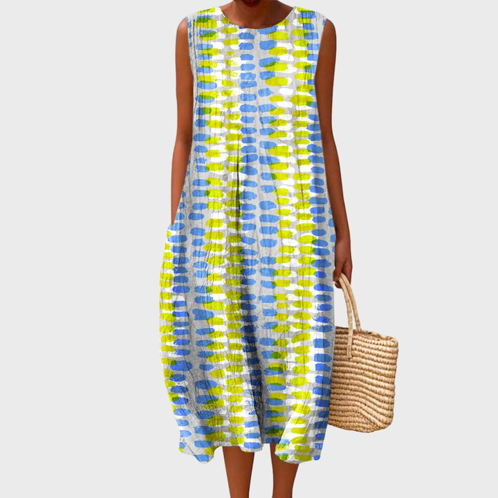Sleeveless Tiered Midi Dress Plaid Print Round Neck