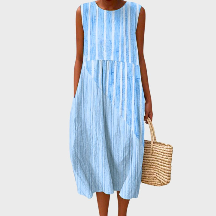 Sleeveless Tiered Midi Dress Plaid Print Round Neck