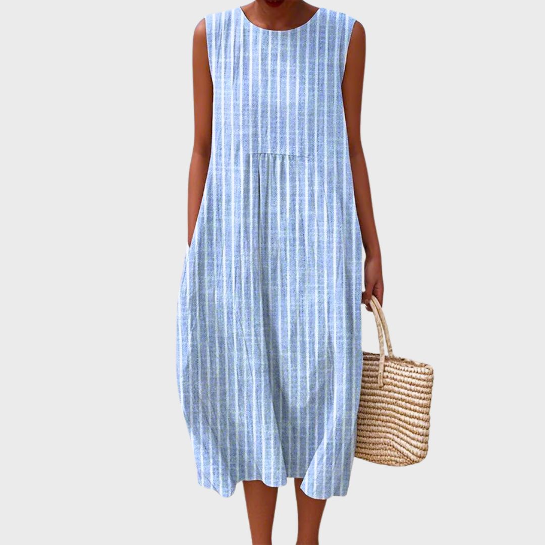 Sleeveless Tiered Midi Dress Plaid Print Round Neck