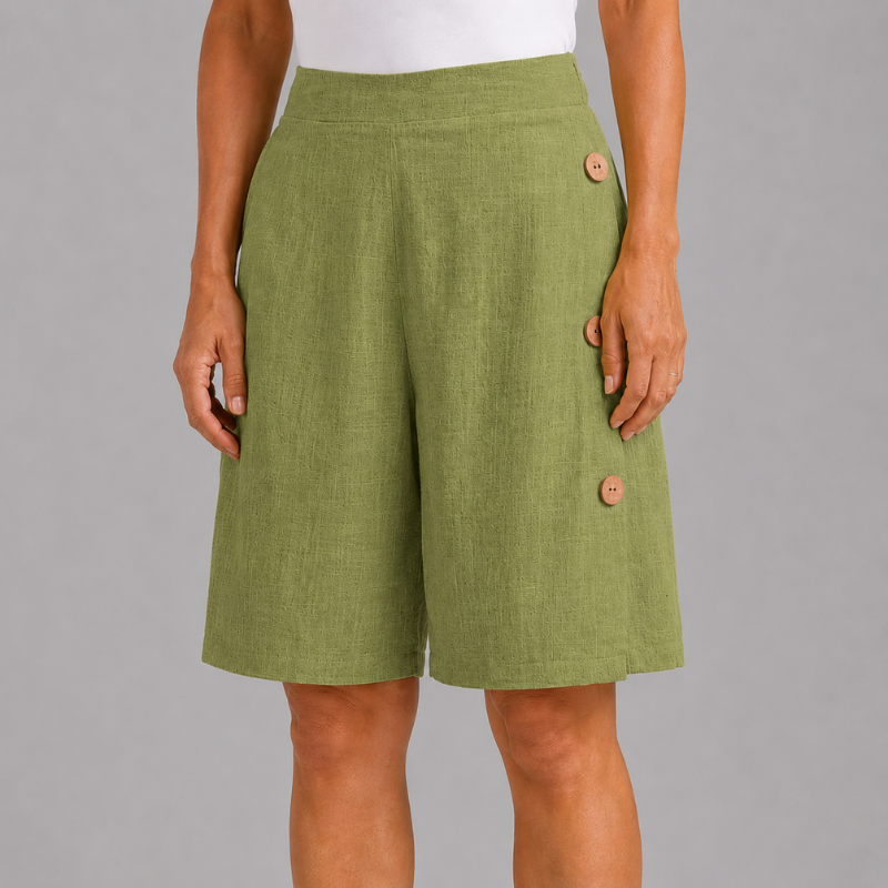 Women's High Rise Shorts with Side Button Detail and Elasticated Back Waist