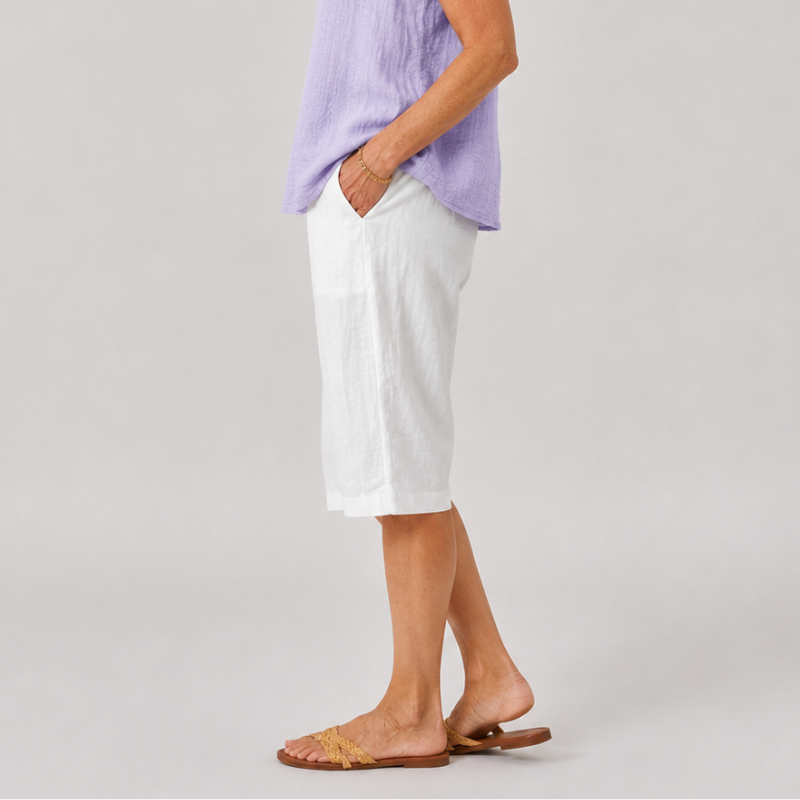 Women's Knee Length Shorts with Side Pockets and Straight Leg Fit