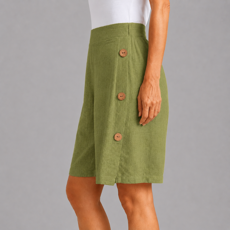 Women's High Rise Shorts with Side Button Detail and Elasticated Back Waist