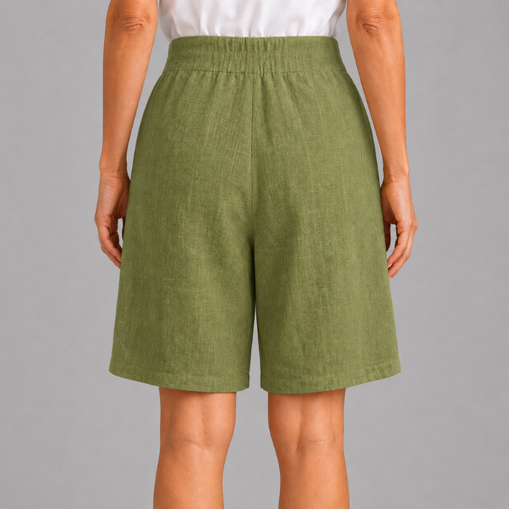 Women's High Rise Shorts with Side Button Detail and Elasticated Back Waist