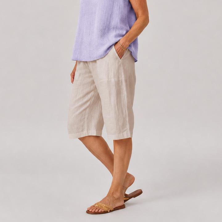 Women's Knee Length Shorts with Side Pockets and Straight Leg Fit