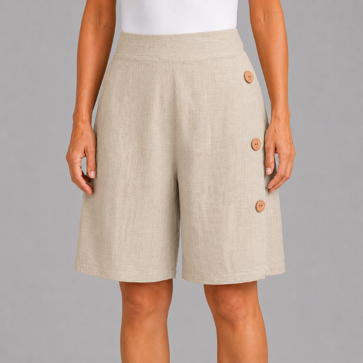 Women's High Rise Shorts with Side Button Detail and Elasticated Back Waist