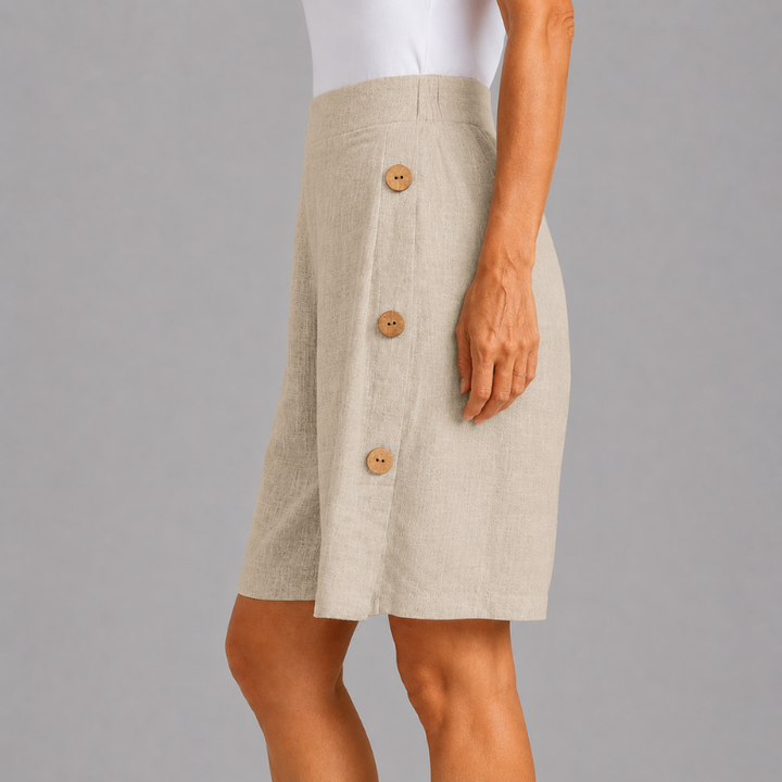 Women's High Rise Shorts with Side Button Detail and Elasticated Back Waist