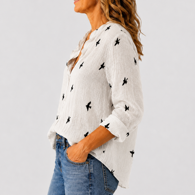 Women's Button Down Shirt Ruffle Collar Long Sleeve
