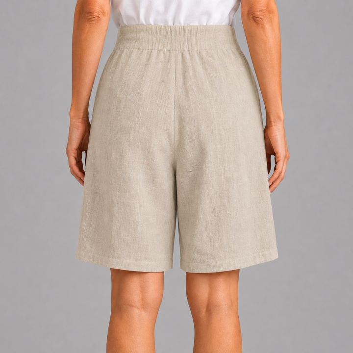 Women's High Rise Shorts with Side Button Detail and Elasticated Back Waist