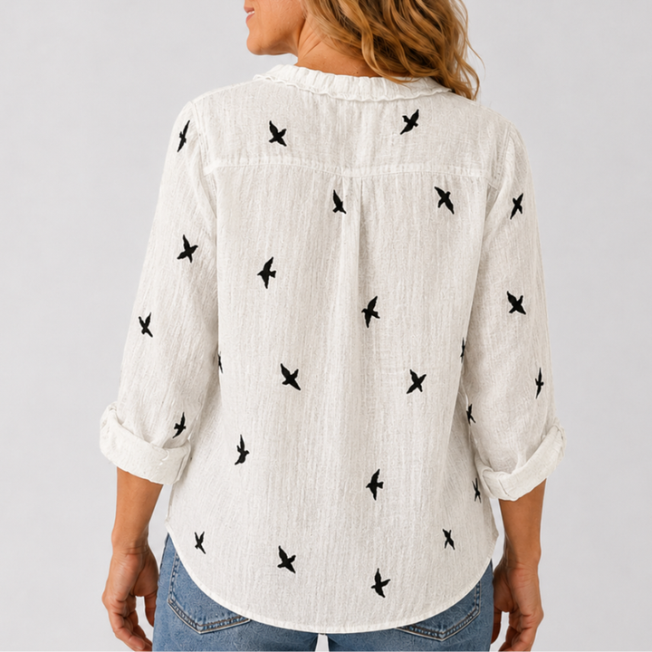 Women's Button Down Shirt Ruffle Collar Long Sleeve