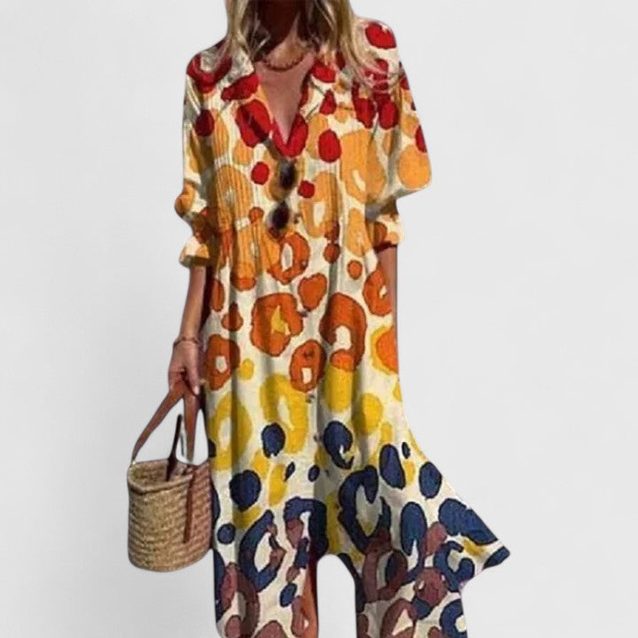 Women's Tropical Print Shirt Midi Dress Button Front