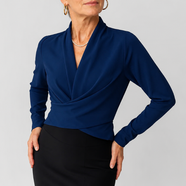 Women's Wrap Blouse Draped V-Neck Long Sleeve Crossover Top