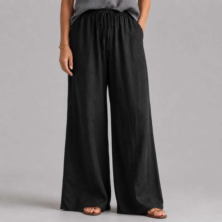 Women's Wide Leg Pants with Elastic Drawstring Waist and Side Pockets