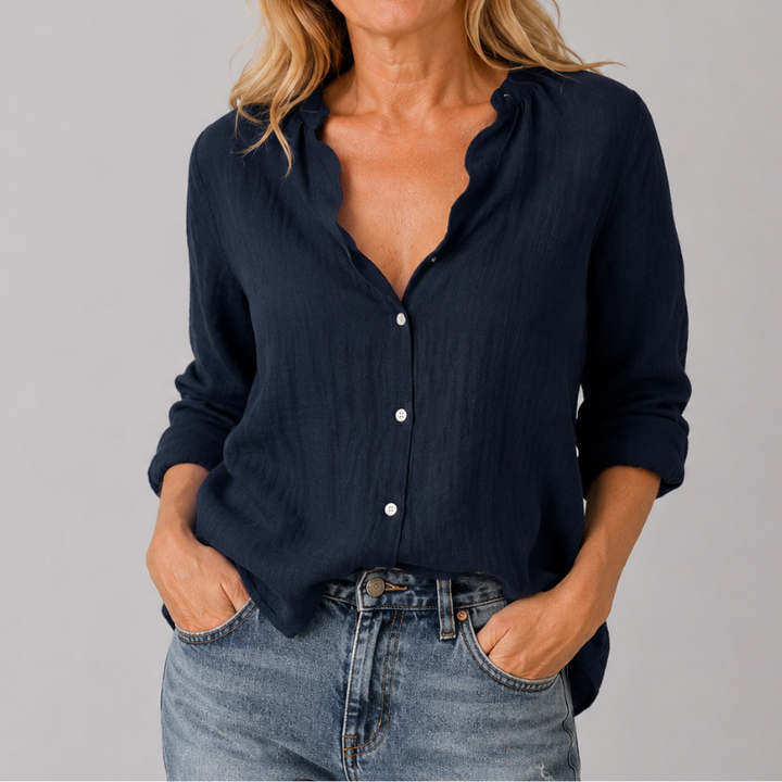 Women's Button Down Shirt Ruffle Collar Long Sleeve
