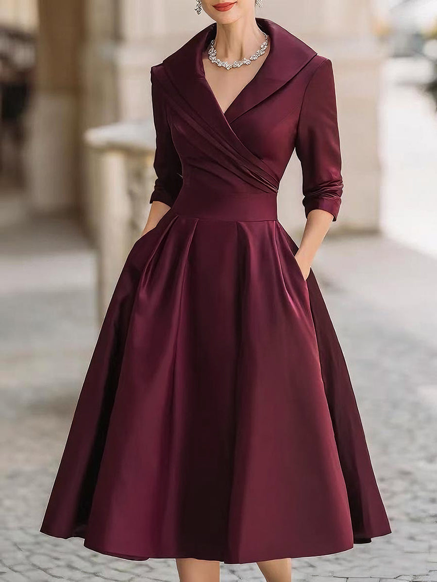 Women's Wrap Bodice A-Line Midi Dress