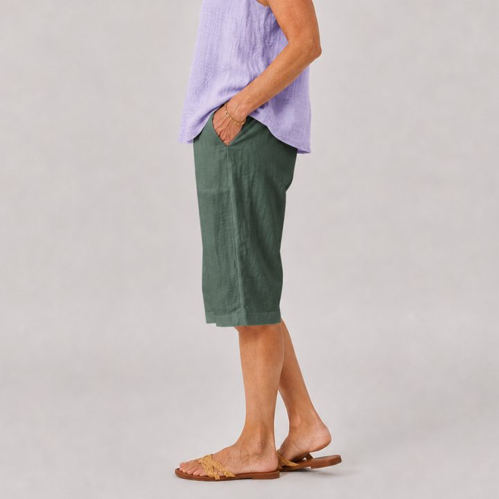 Women's Knee Length Shorts with Side Pockets and Straight Leg Fit