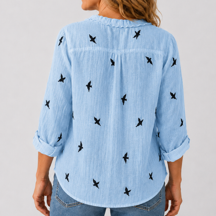 Women's Button Down Shirt Ruffle Collar Long Sleeve