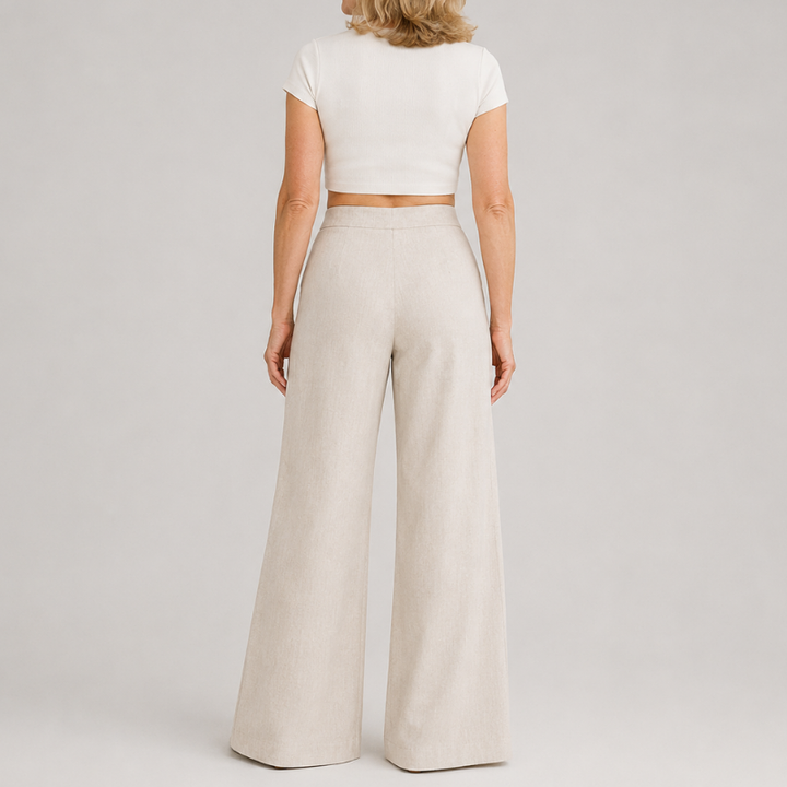 Women's High Waist Wide Leg Pants with Asymmetric Wrap Front Detail