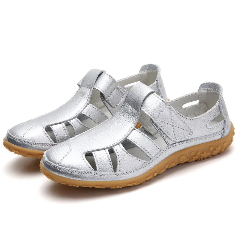 Women's Orthopedic Closed Toe Sandals Velcro Cutout Flat