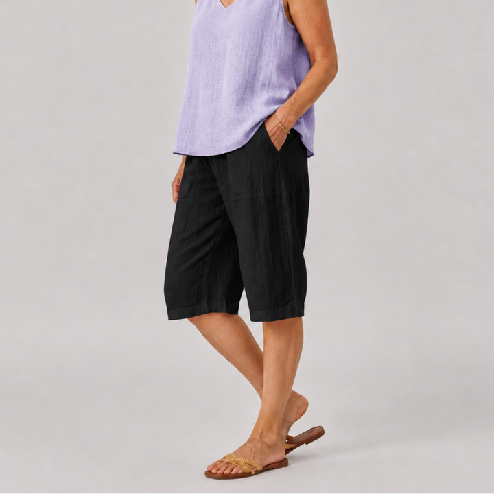 Women's Knee Length Shorts with Side Pockets and Straight Leg Fit