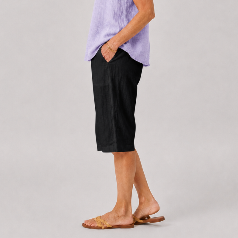 Women's Knee Length Shorts with Side Pockets and Straight Leg Fit