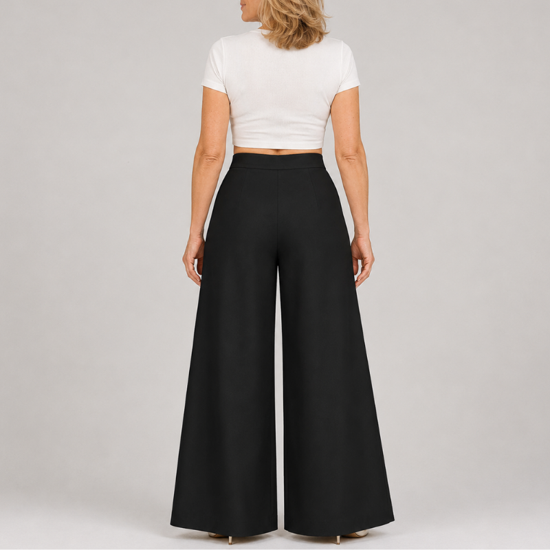 Women's High Waist Wide Leg Pants with Asymmetric Wrap Front Detail
