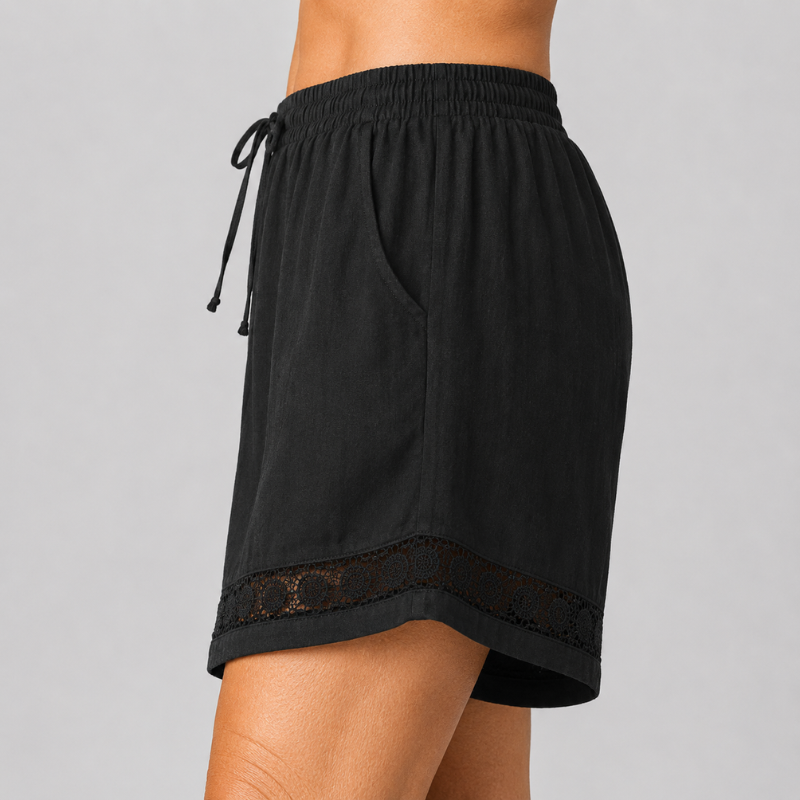 Women's Pull-On Shorts with Lace Trim Hem and Drawstring Waist