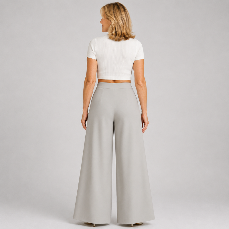 Women's High Waist Wide Leg Pants with Asymmetric Wrap Front Detail