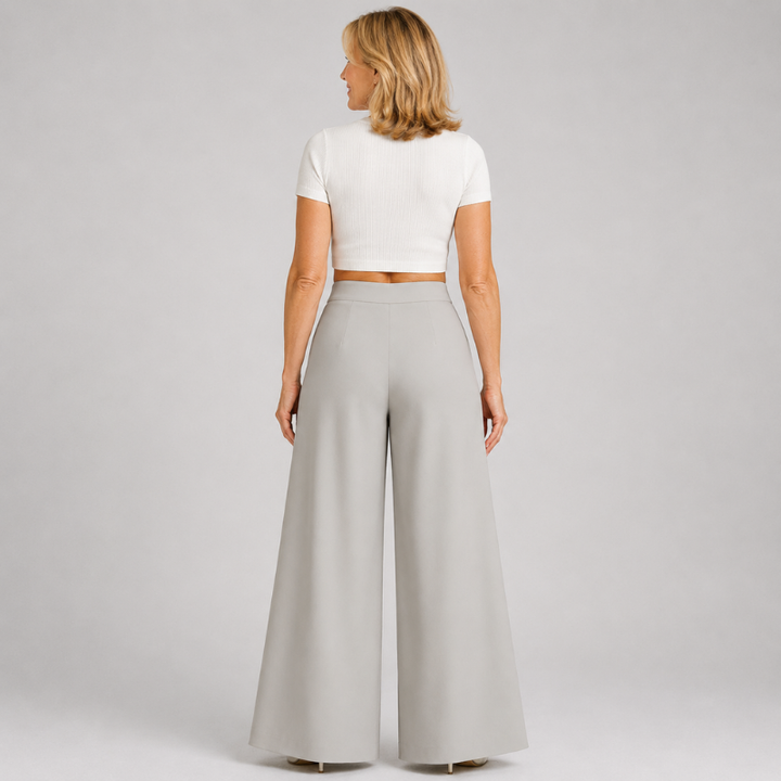 Women's High Waist Wide Leg Pants with Asymmetric Wrap Front Detail