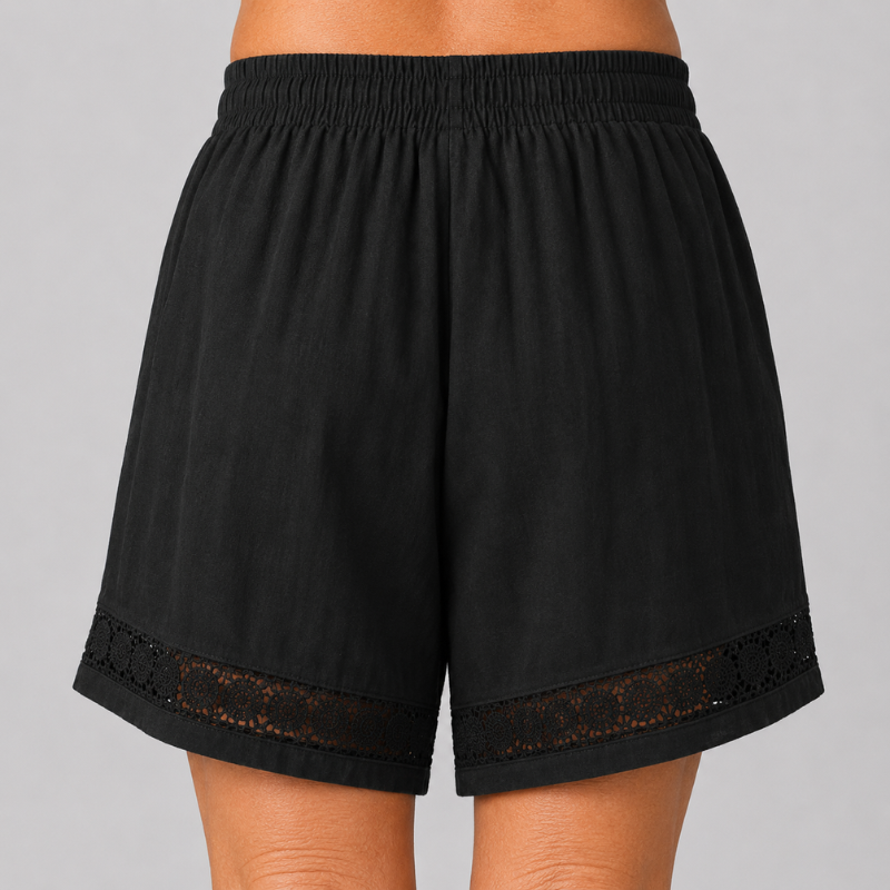 Women's Pull-On Shorts with Lace Trim Hem and Drawstring Waist