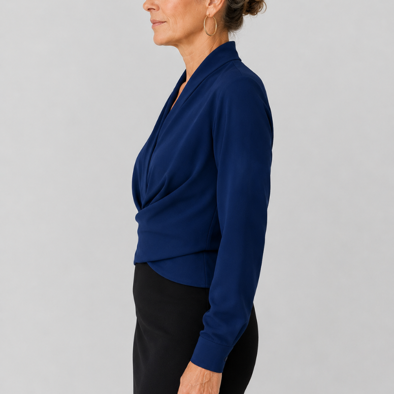 Women's Wrap Blouse Draped V-Neck Long Sleeve Crossover Top
