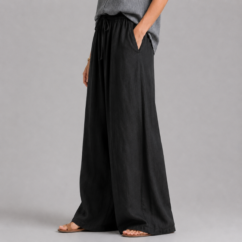 Women's Wide Leg Pants with Elastic Drawstring Waist and Side Pockets