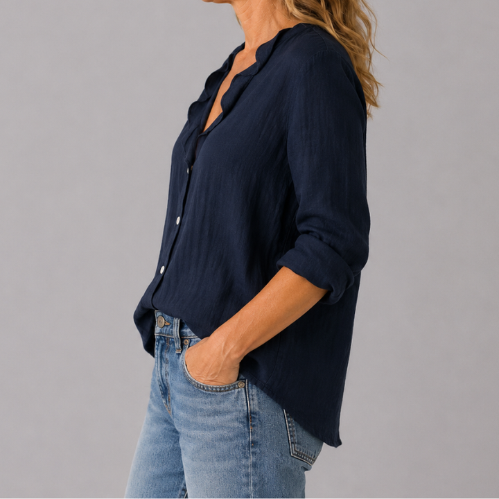 Women's Button Down Shirt Ruffle Collar Long Sleeve