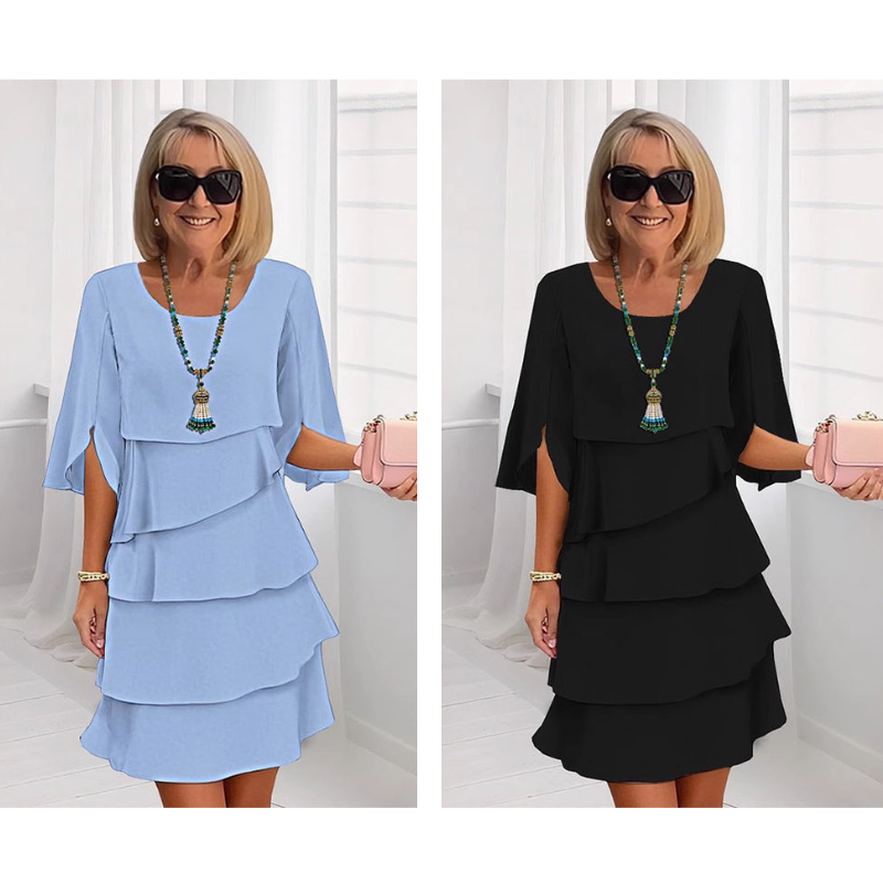 Women's Elegant Layered Ruffle Dress Butterfly Sleeve