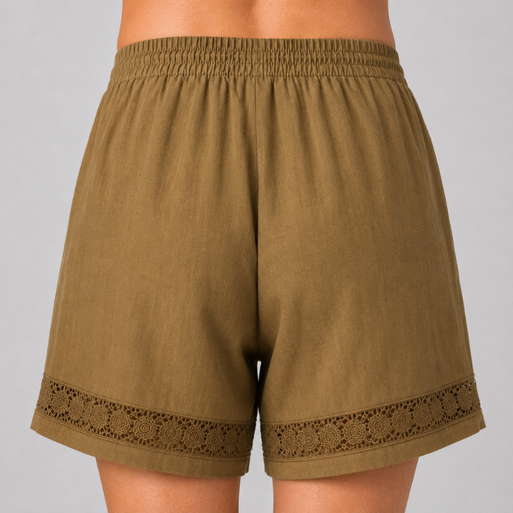 Women's Pull-On Shorts with Lace Trim Hem and Drawstring Waist