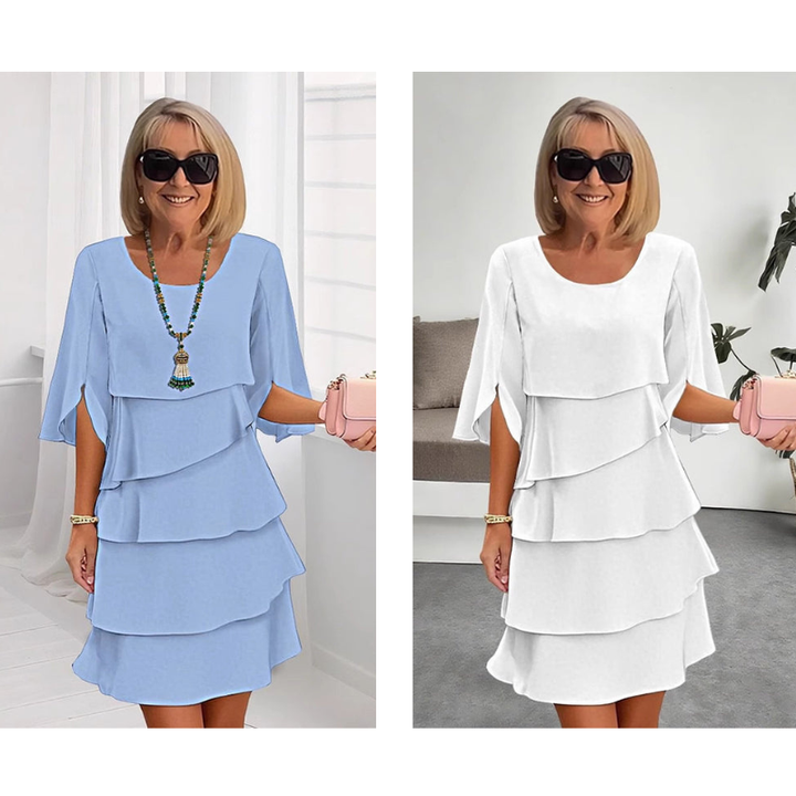Women's Elegant Layered Ruffle Dress Butterfly Sleeve