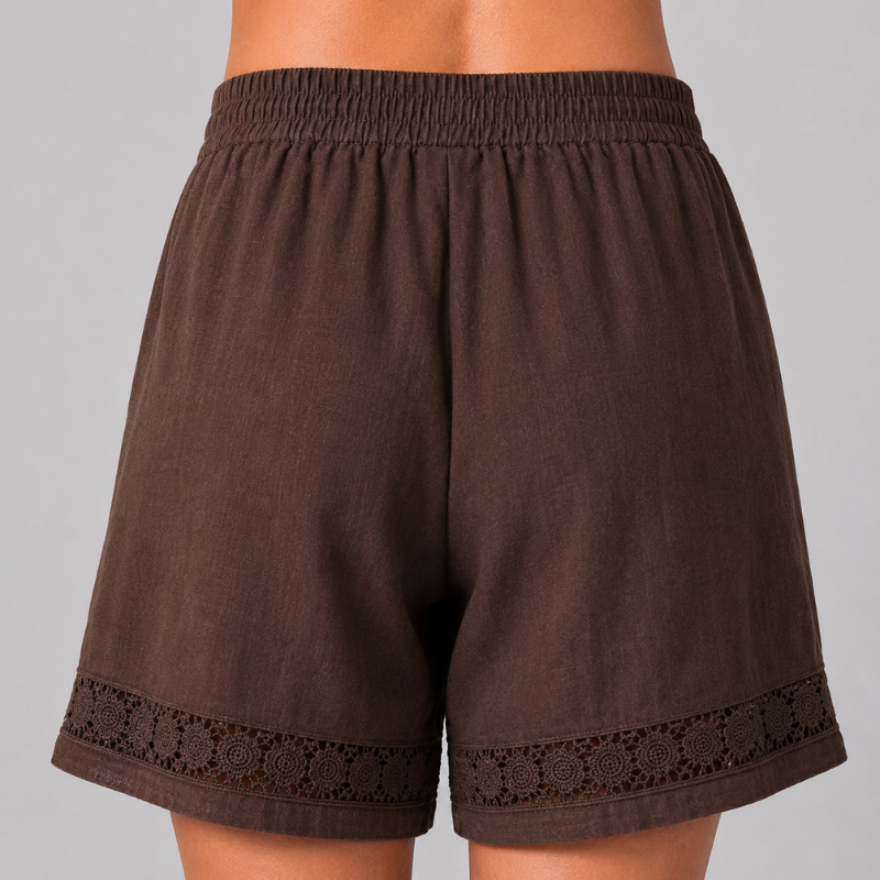 Women's Pull-On Shorts with Lace Trim Hem and Drawstring Waist