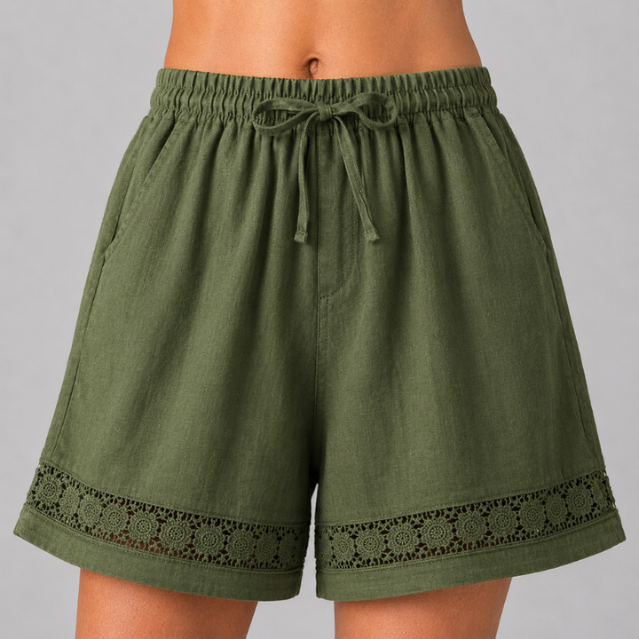 Women's Pull-On Shorts with Lace Trim Hem and Drawstring Waist