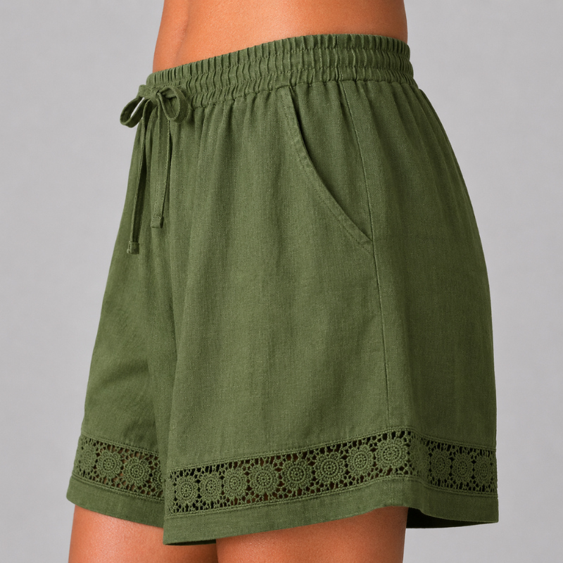 Women's Pull-On Shorts with Lace Trim Hem and Drawstring Waist