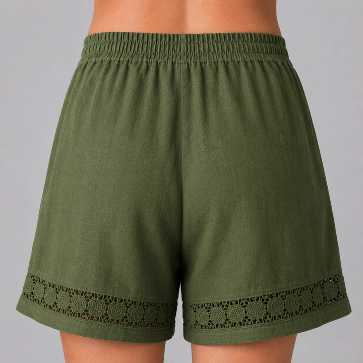 Women's Pull-On Shorts with Lace Trim Hem and Drawstring Waist