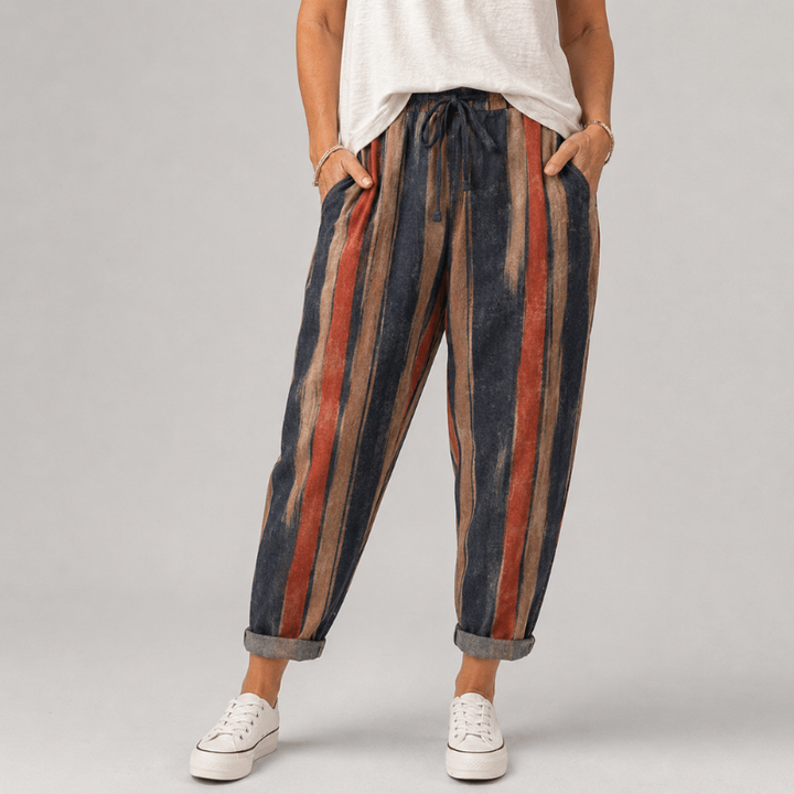 Women's Relaxed Fit Printed Pants with Drawstring Waist and Rolled Hem