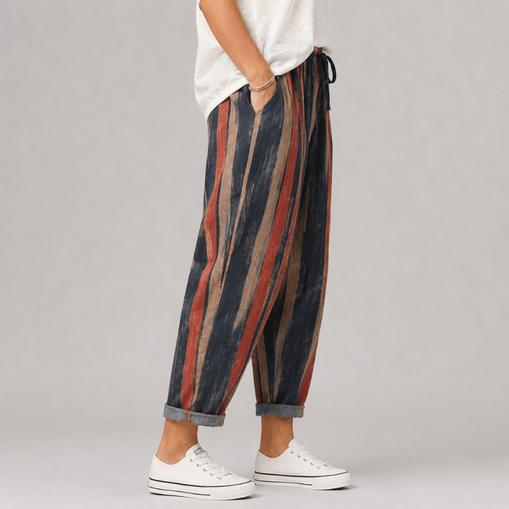 Women's Relaxed Fit Printed Pants with Drawstring Waist and Rolled Hem
